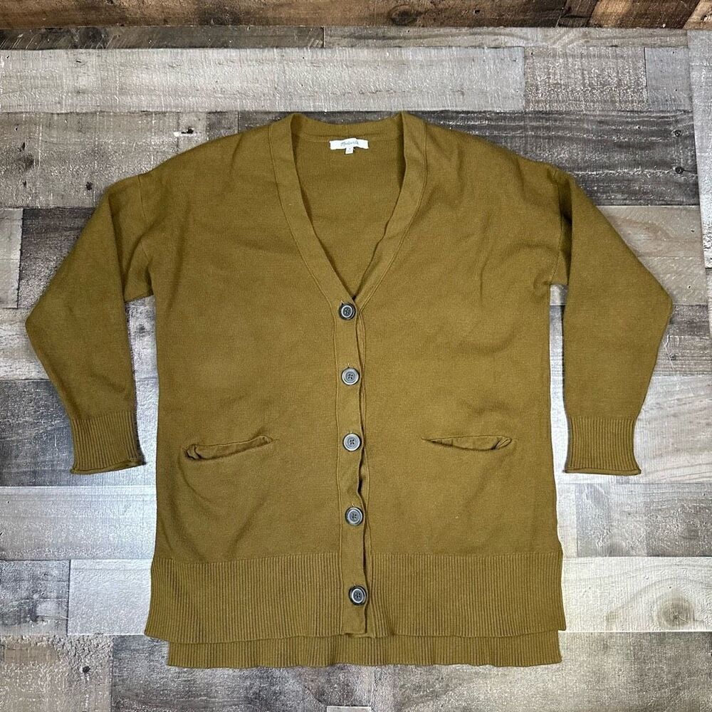 Madewell Women’s Size Medium Knit Miller Cardigan Sweater Olive Green Cotton